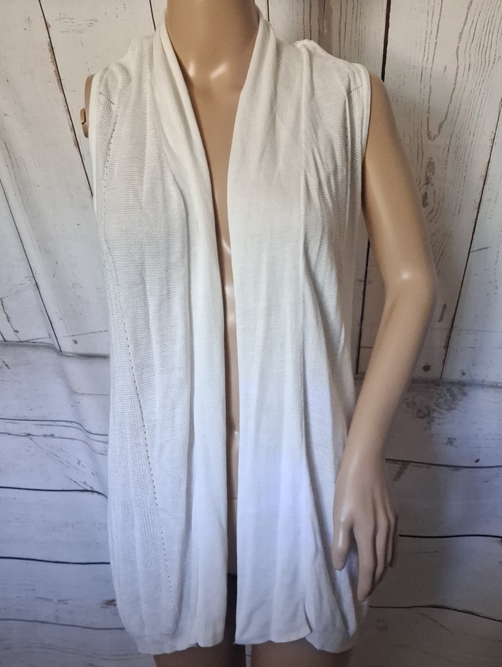 Cyrus Sleeveless Pointele Open-Front Tunic Cardigan Vest White Size Medium